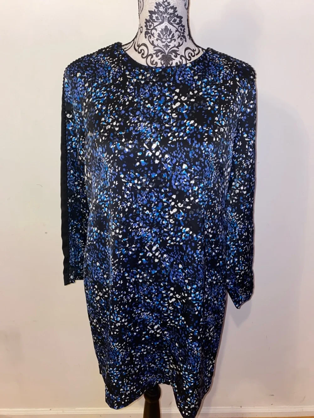 NWT! Banana Republic Black, Blue and White Speckled Long Sleeve Dress Size 10P